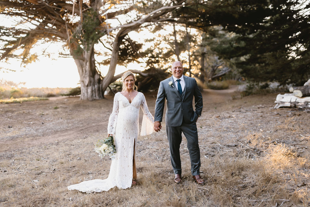 beautiful day with bride and groom in Cambria with golden hour shots