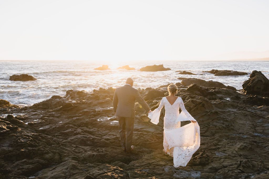 beautiful wedding day during golden hour with bride and groom