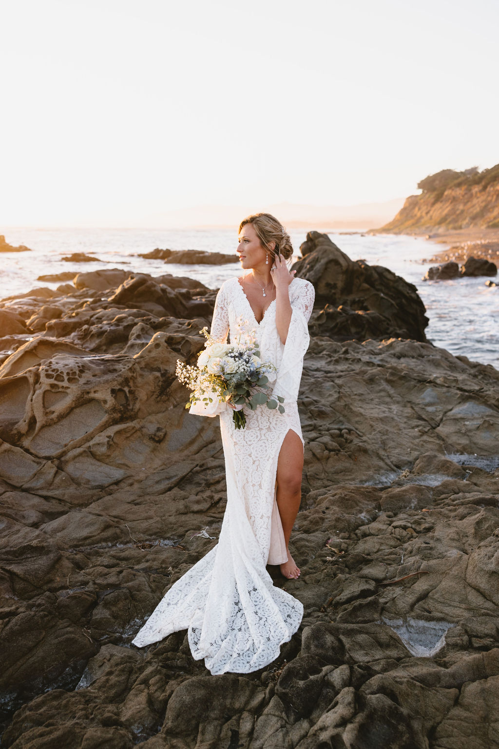 beautiful day with bride and groom in Cambria with golden hour shots
