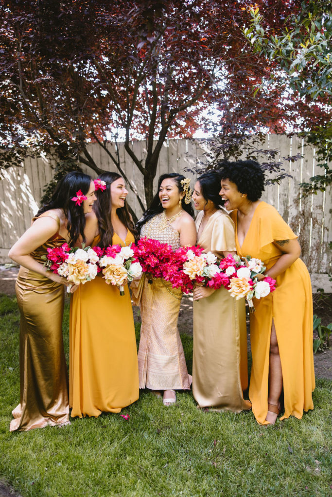 bride with her bridesmaids at An Elegant Cambodian Wedding at Victorian Sisters of Two Gardens