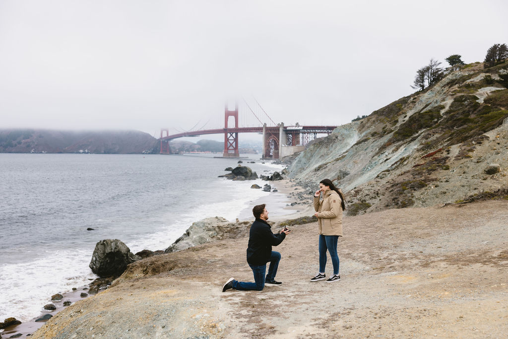 Surprise proposal on Bakers Beach in San Francisco California