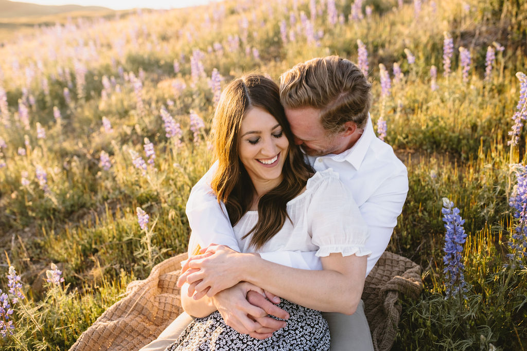 A romantic engagement session with wildflowers in Fresno California