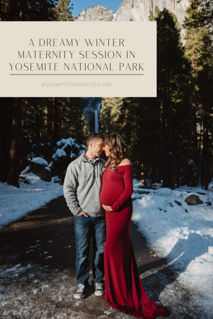 Snowy maternity session during the winter in Yosemite