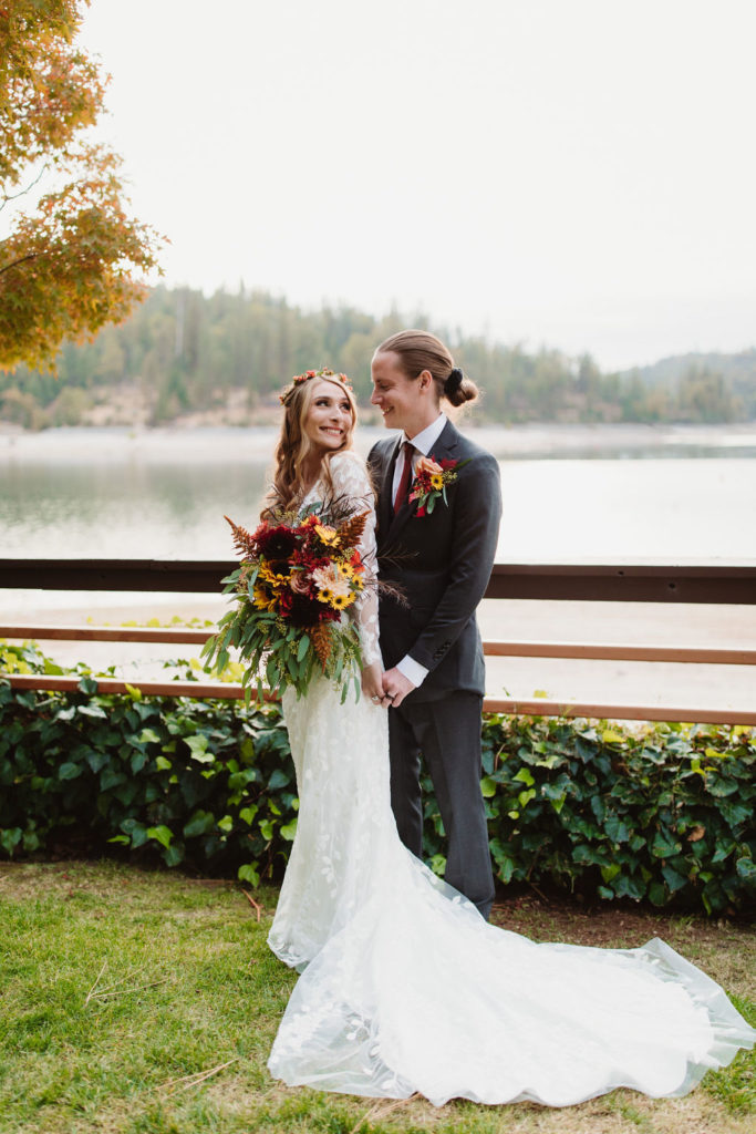 Bride and groom at The Pines Resort Fresno Venue Wedding in CA