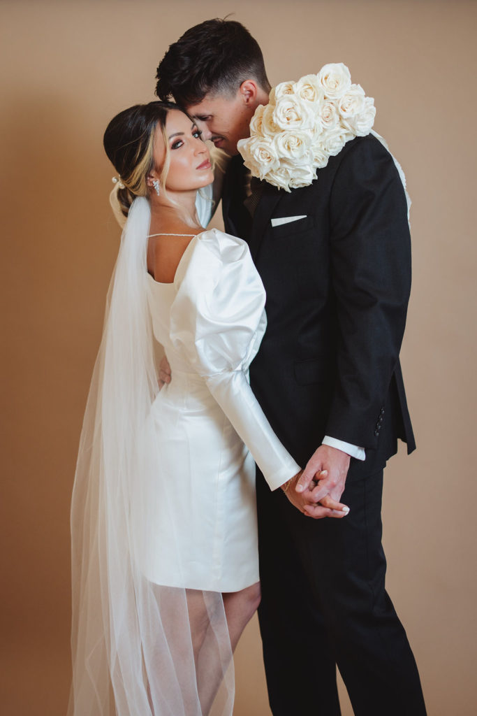 Bride and groom posing for styled shoot by wedding photographer in Fresno, CA - Alyssa Michele Photo