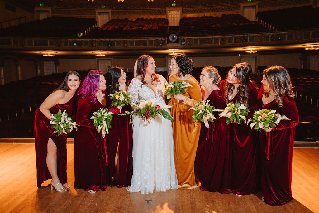 Bride and bridesmaids photos at at Warnors Theatre in Fresno California
