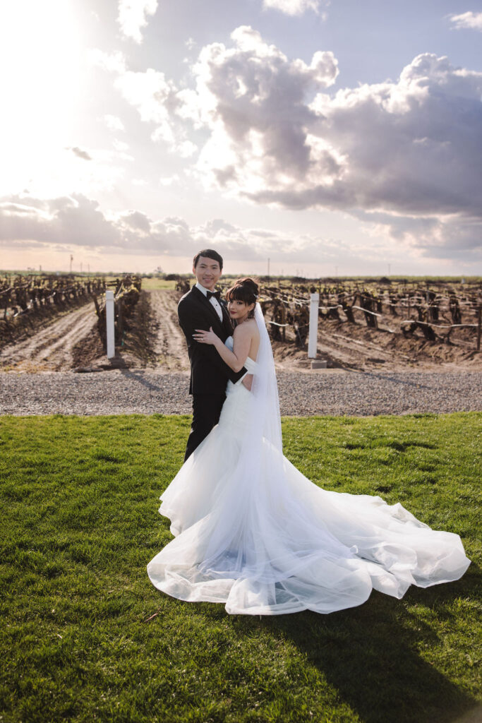 Bride and groom portraits for chinese tradition wedding at Evanelle Vineyards in California