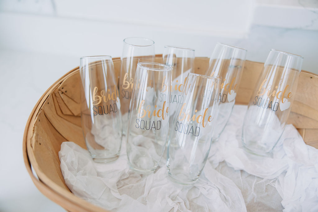 Bridesmaids champagne glasses