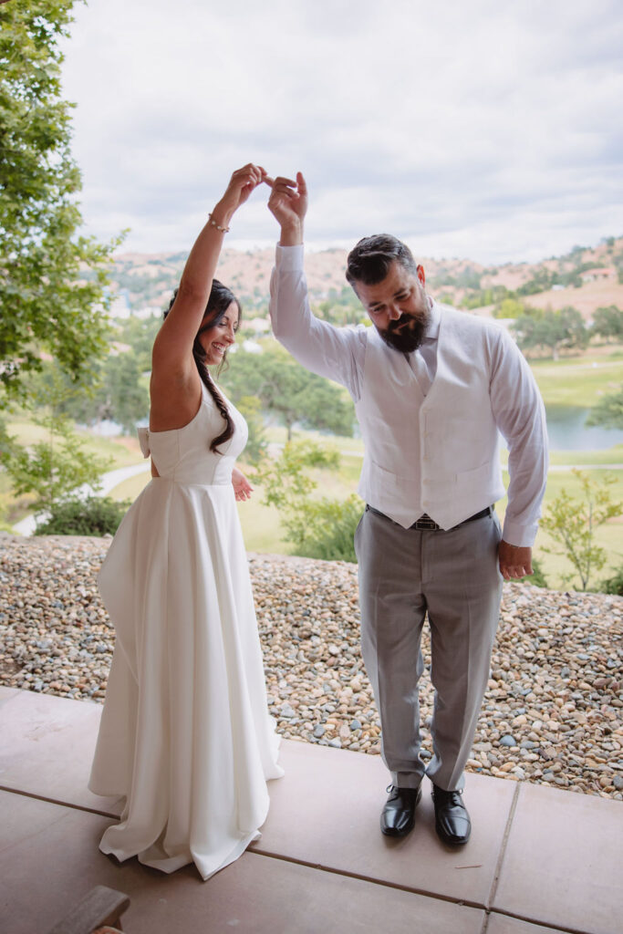 Bride and grooms first looks at Eagle Springs Golf Course by Table Mountain Casino