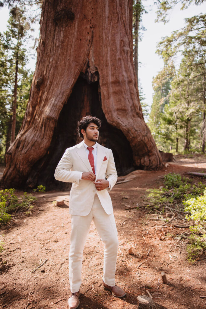 Groom portraits from California elopement in Sequoia National Park
