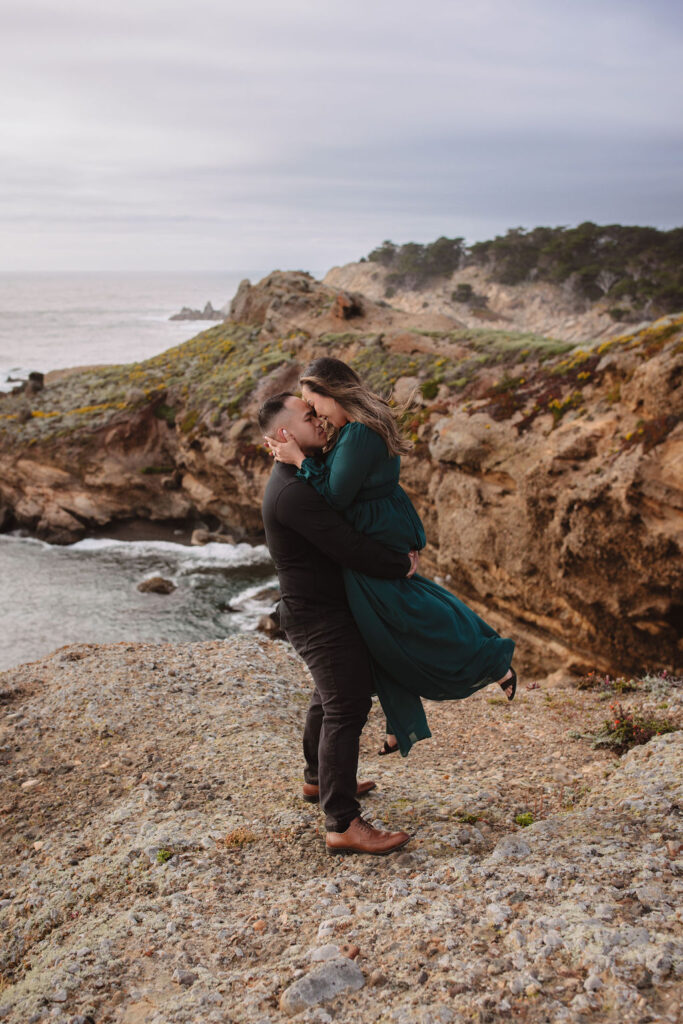 Couple posing for engagement photos at Point Lobos and Big Sur - captured by Alyssa Michele Photo - Big Sur wedding photographer