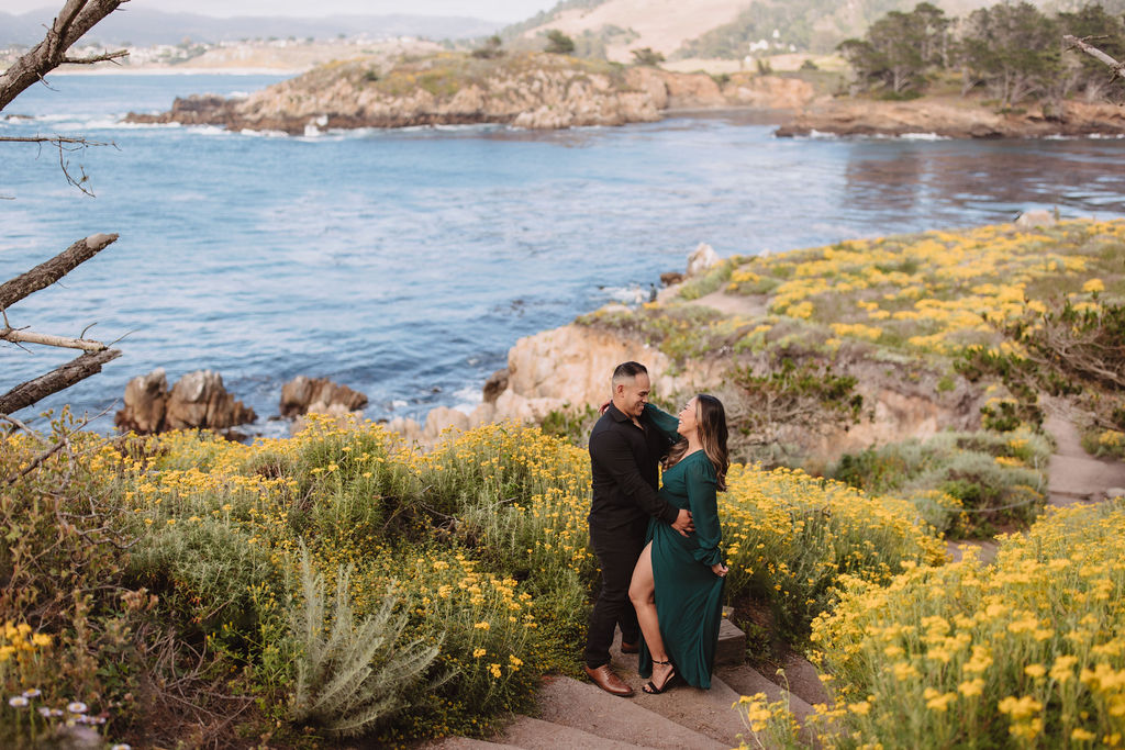 Couple posing for photos at Point Lobos