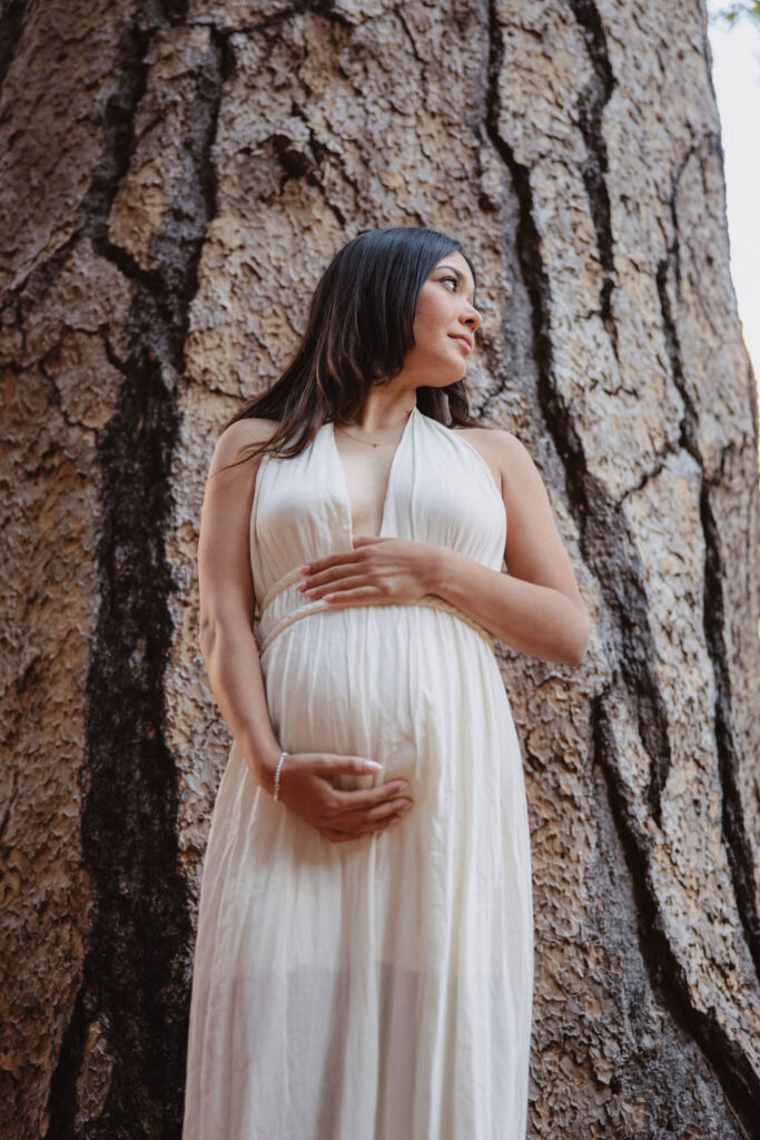 Woman posing for maternity photos