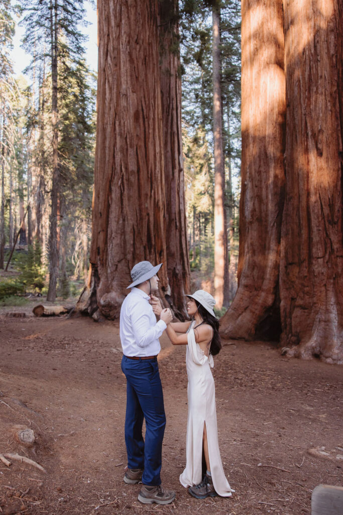 Couple posing for Sequoia National Park wedding portraits