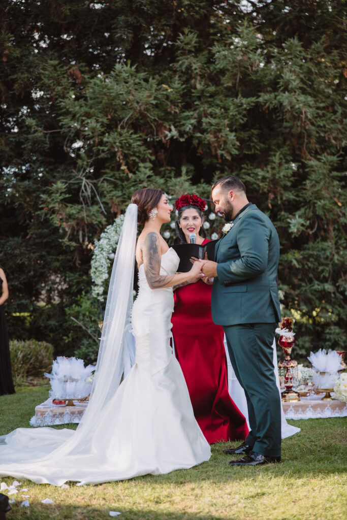 Intimate backyard wedding ceremony in Fresno County California