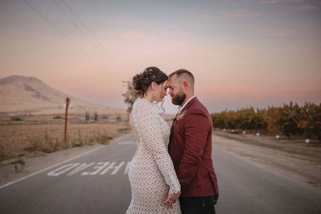 Bride and groom portraits from a A Fall Vintage Boho Wedding in California