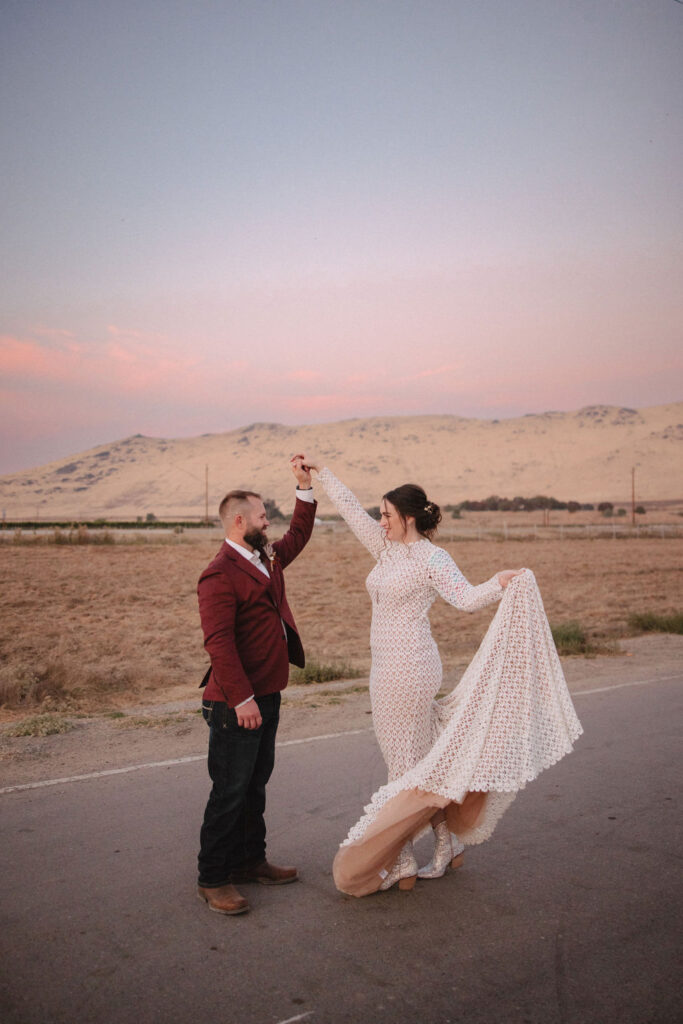 Bride and groom portraits from a A Fall Vintage Boho Wedding in California