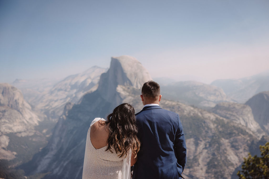 Bride and groom portraits from a Glacier Point Yosemite wedding