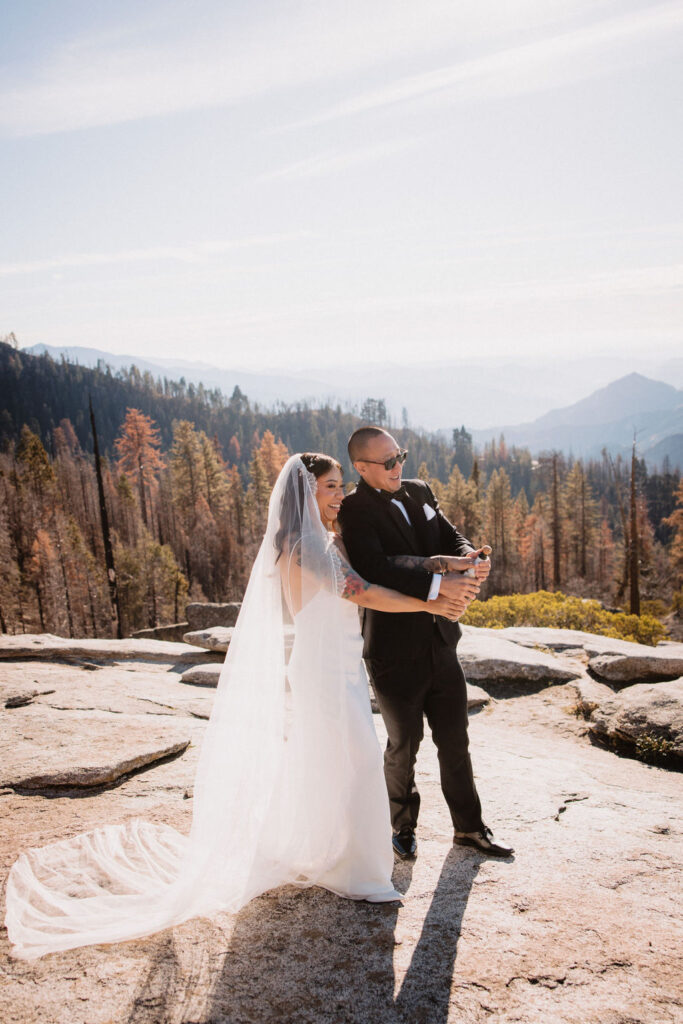 Bride and groom portraits at Beetle Rock from a Sequoia elopement