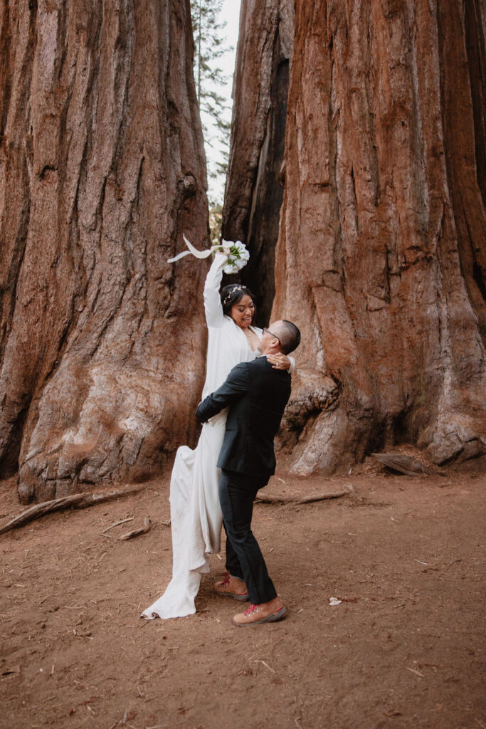 Bride and groom portraits from a Sequoia elopement