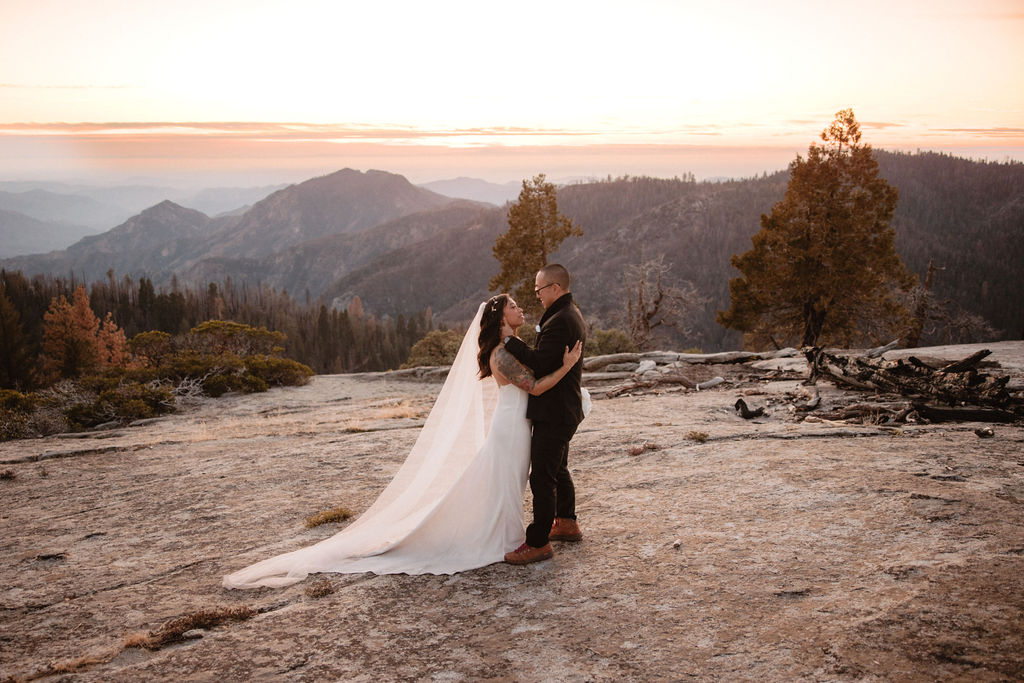 Bride and groom portraits at Beetle Rock from a Sequoia elopement