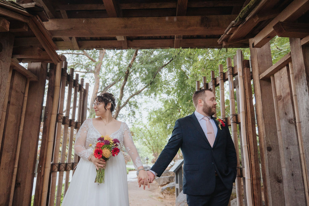 a garden wedding photoshoot for bride and groom
