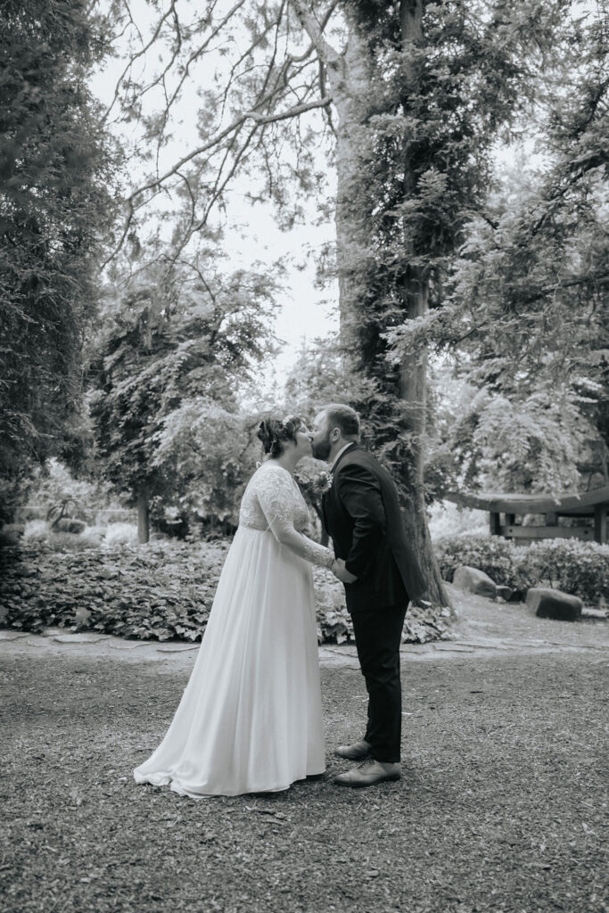 a rainy day elopement in a garden
