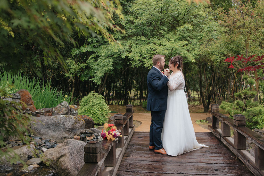 a rainy day elopement in a garden