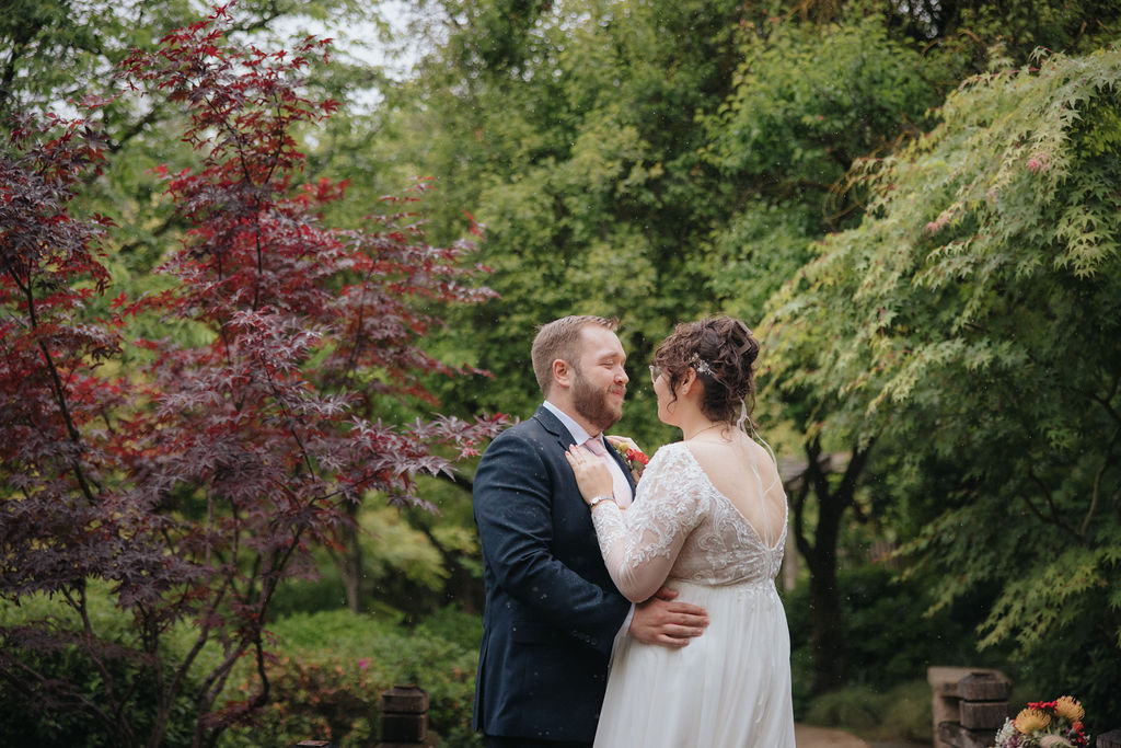 a garden wedding photoshoot for bride and groom
