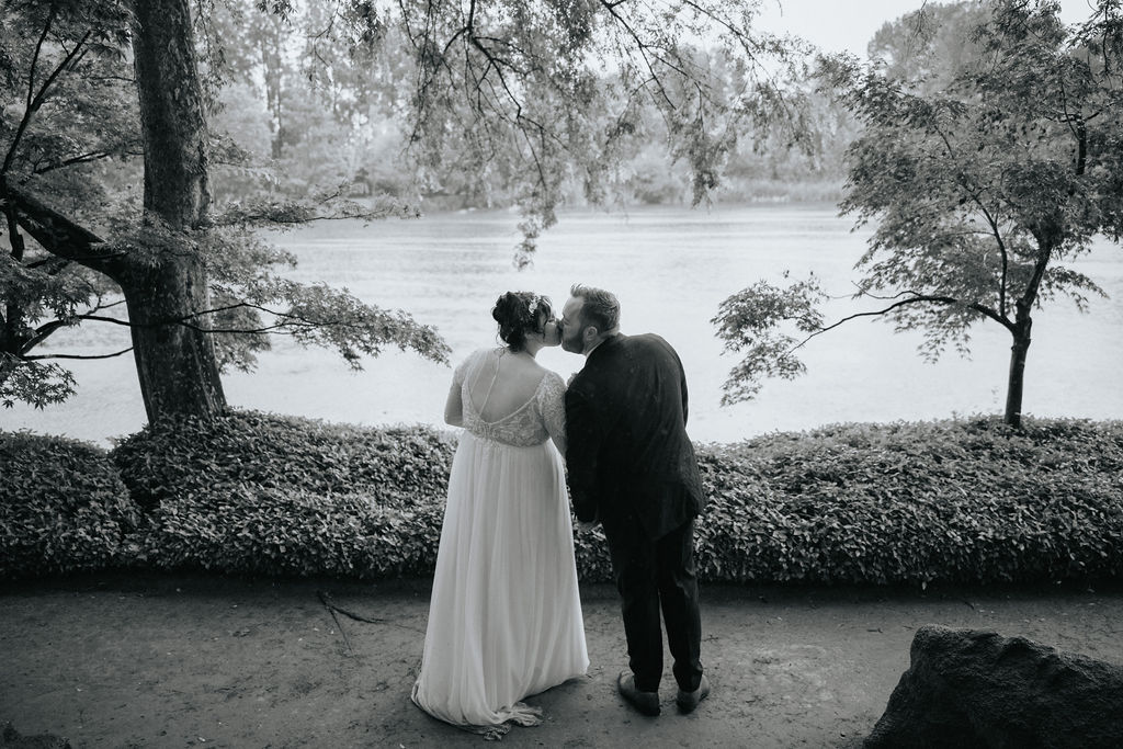 a rainy day elopement in a garden
