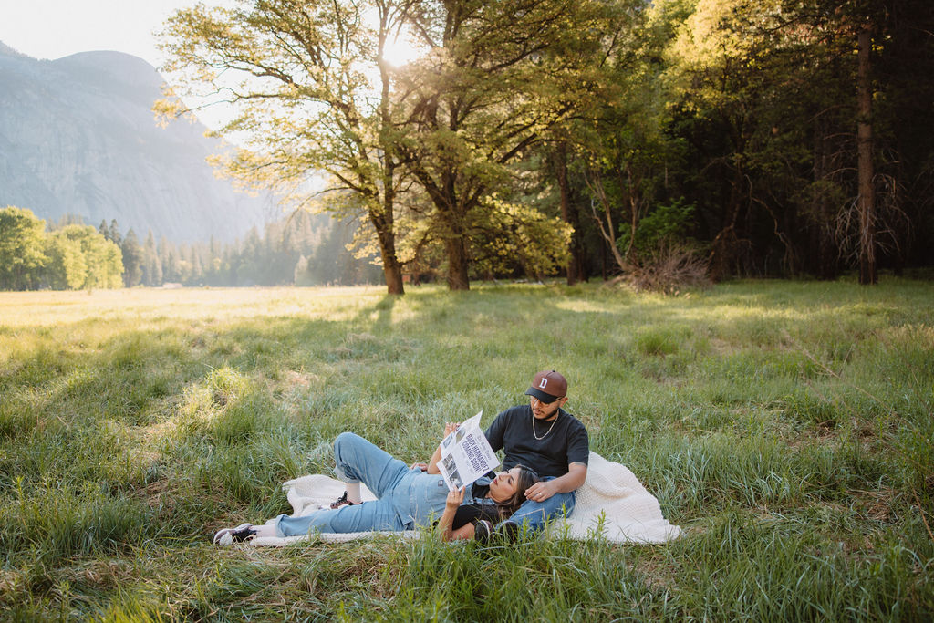 couple posing in Yosemite for their maternity photos
