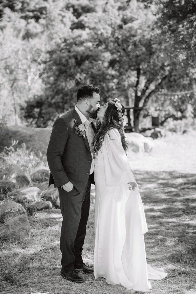 couple posing for their wedding portraits | a redwood ranch wedding
