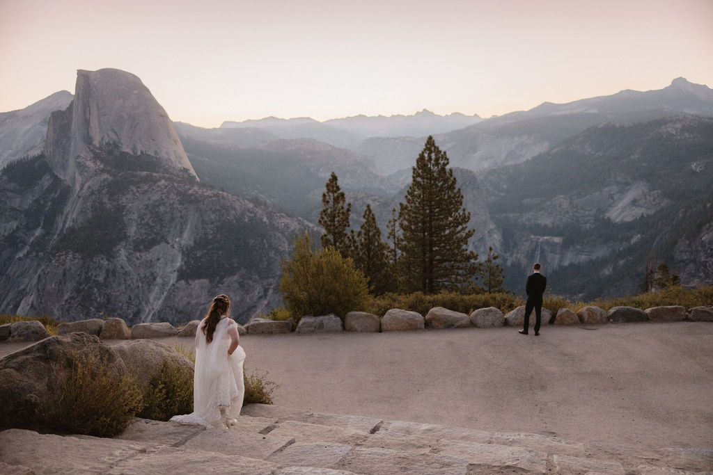 couple having their first look at their elopement 