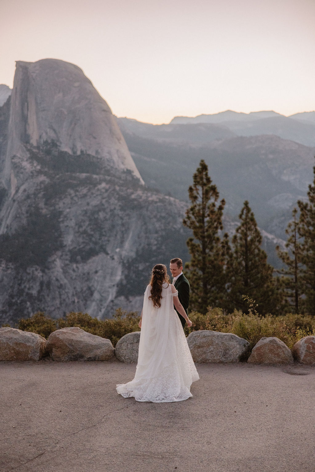 couple having their first look at their elopement 