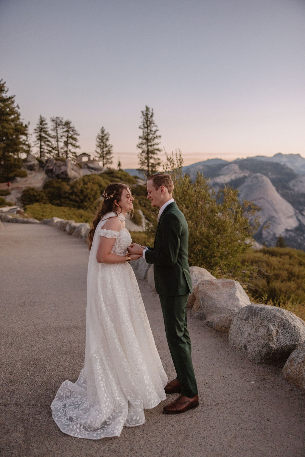 couple having their first look at their elopement