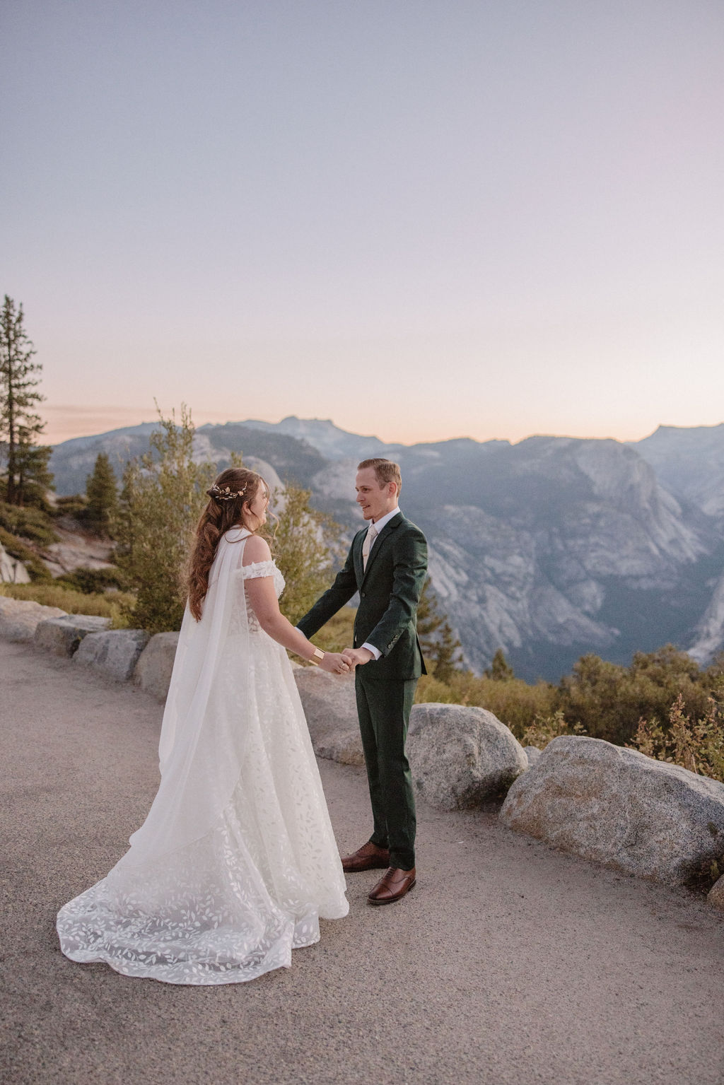 couple having their first look at their elopement