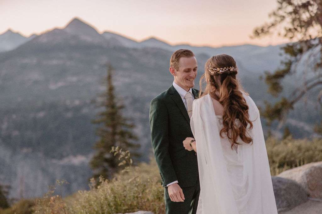 couple having their first look at their elopement