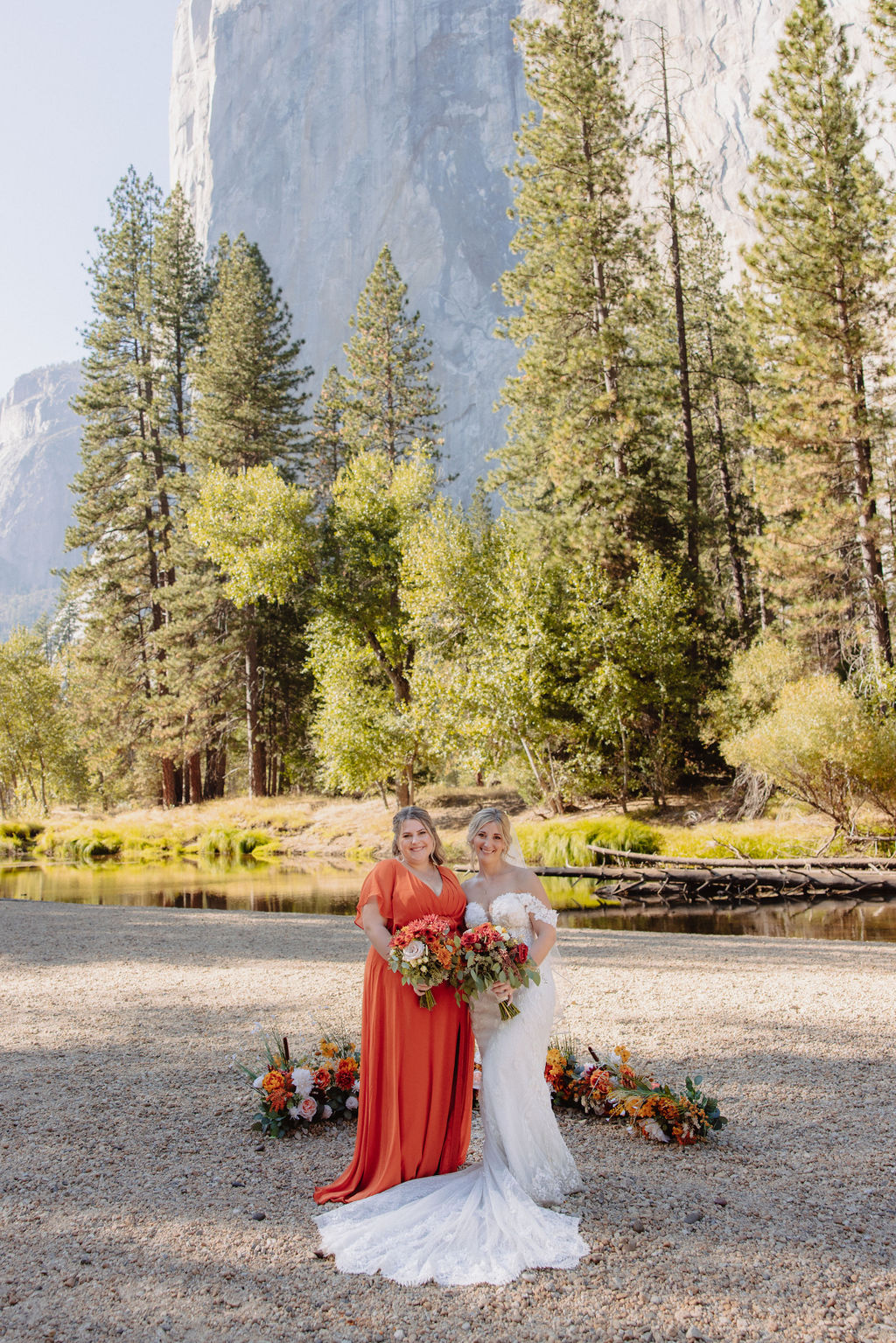 bride and groom take family portraits with family at a yosemite wedding