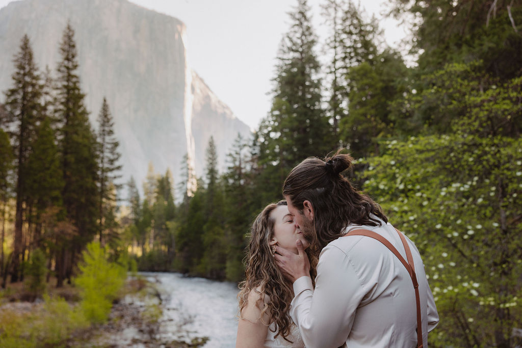 bride and groom take wedding portraits in yosemite national park