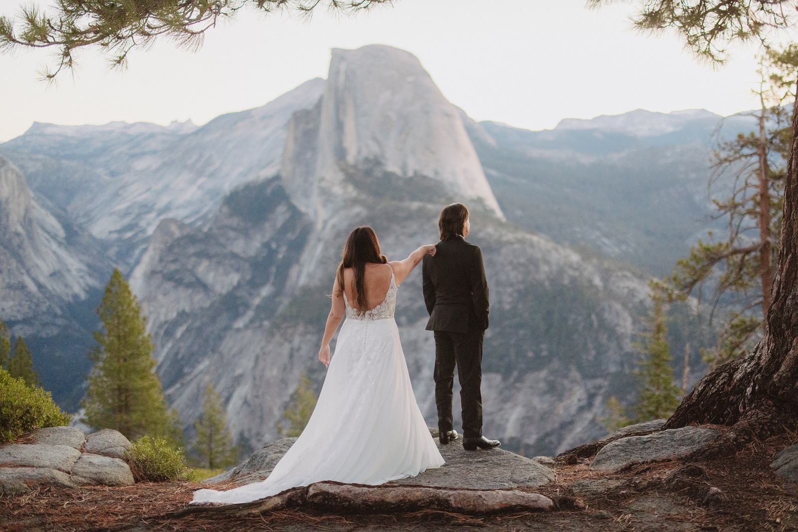 Bride and groom have first look at their intimate Yosemite elopement