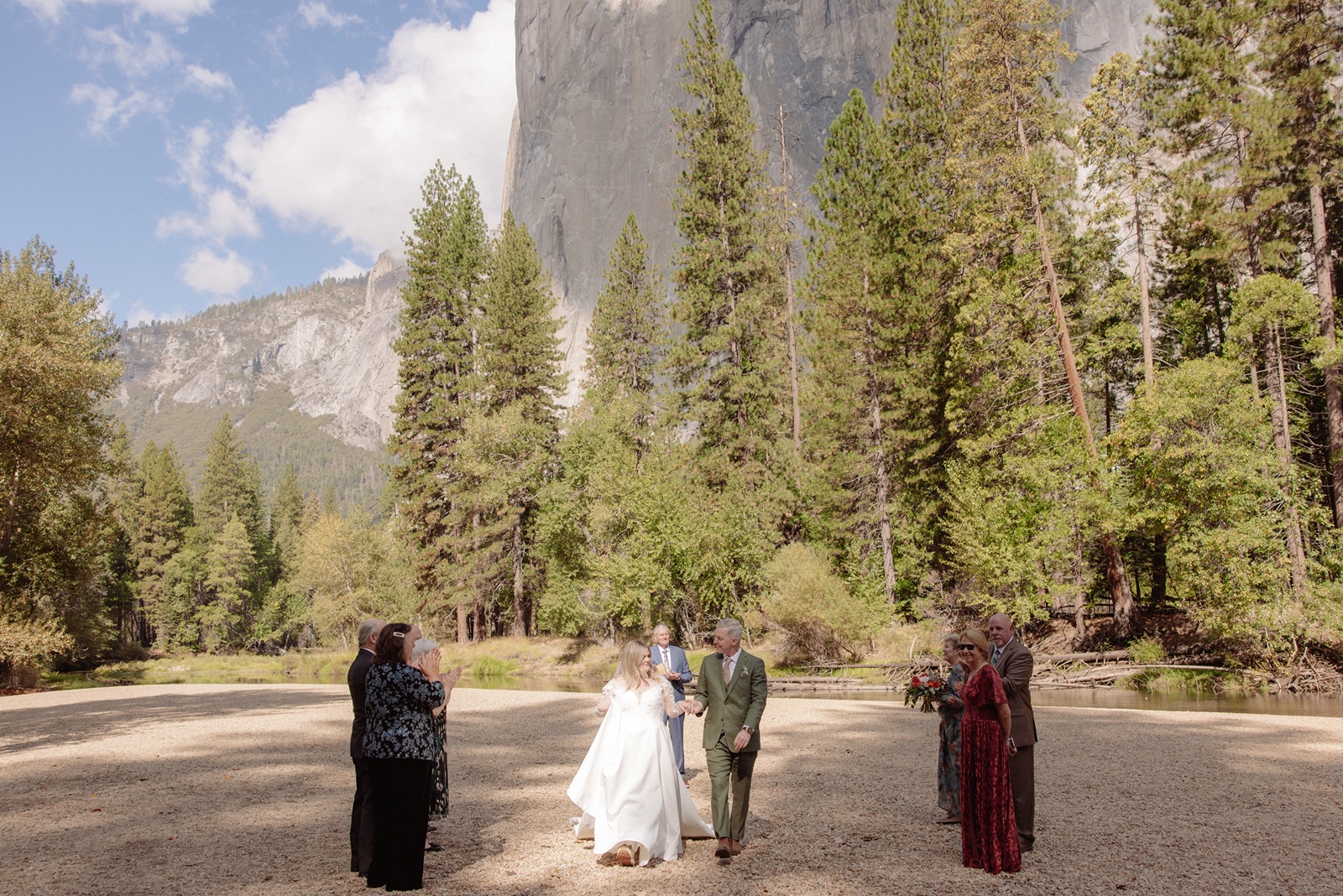 Bride and groom say vows during Yosemite elopement ceremony