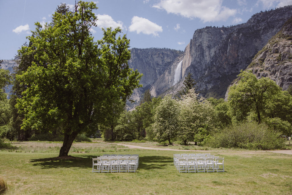 Outdoor wedding ceremony setup at the Ahwahnee Yosemite wedding