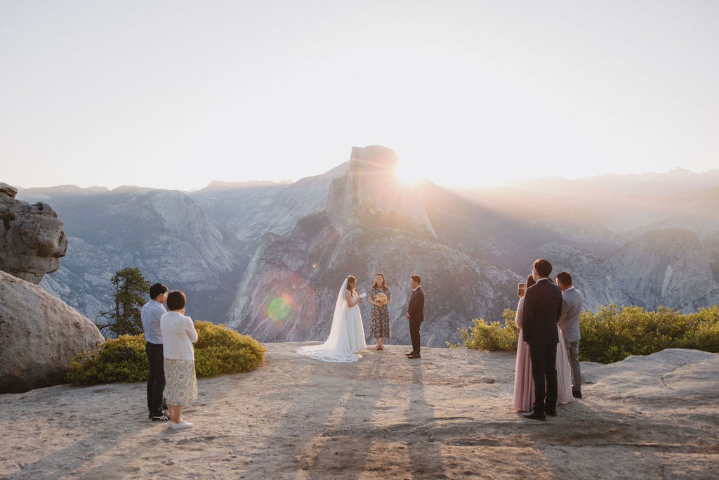 Intimate sunrise wedding ceremony in Yosemite
