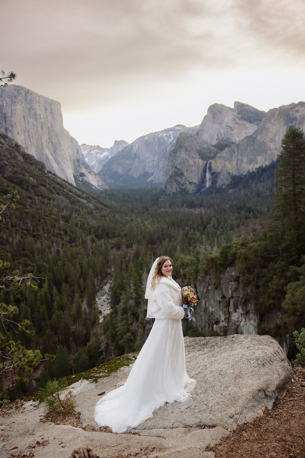 Bride at her Yosemite hiking elopement