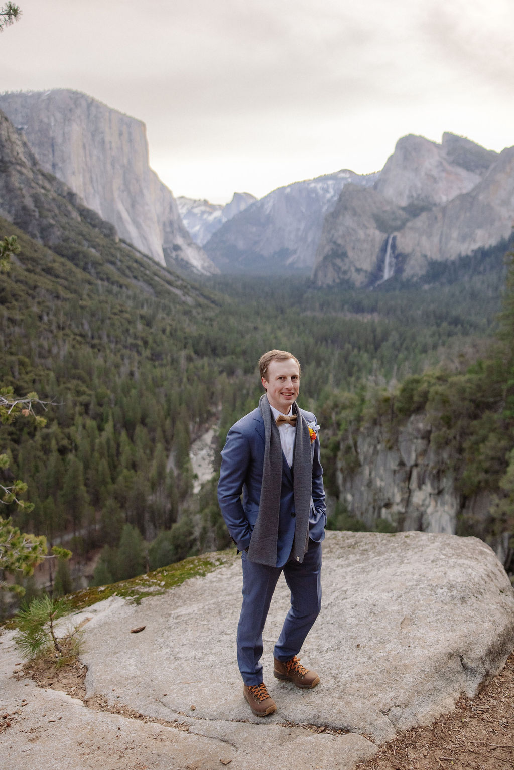 Groom at his Yosemite hiking elopement