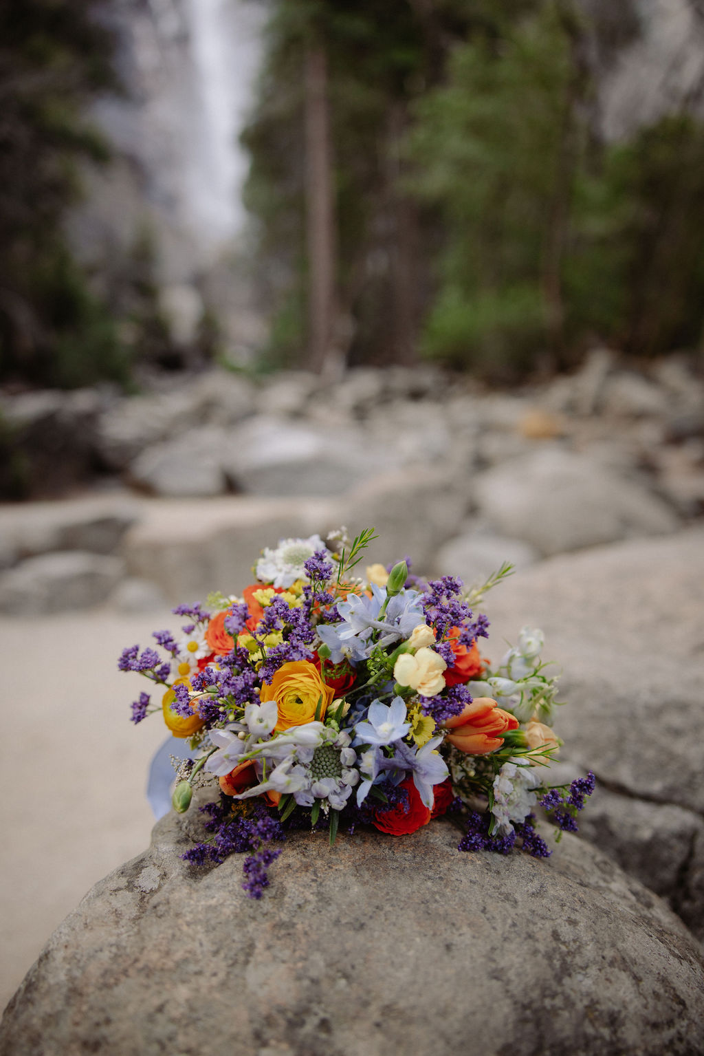 Colorful wedding bouquet for a Yosemite hiking elopement