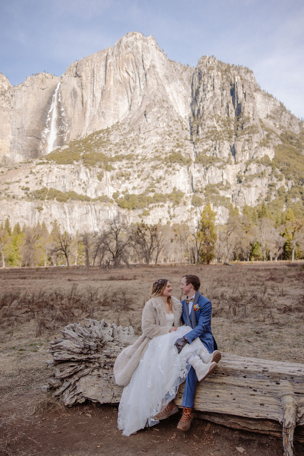 Bride and groom in Yosemite Valley during their Yosemite valley