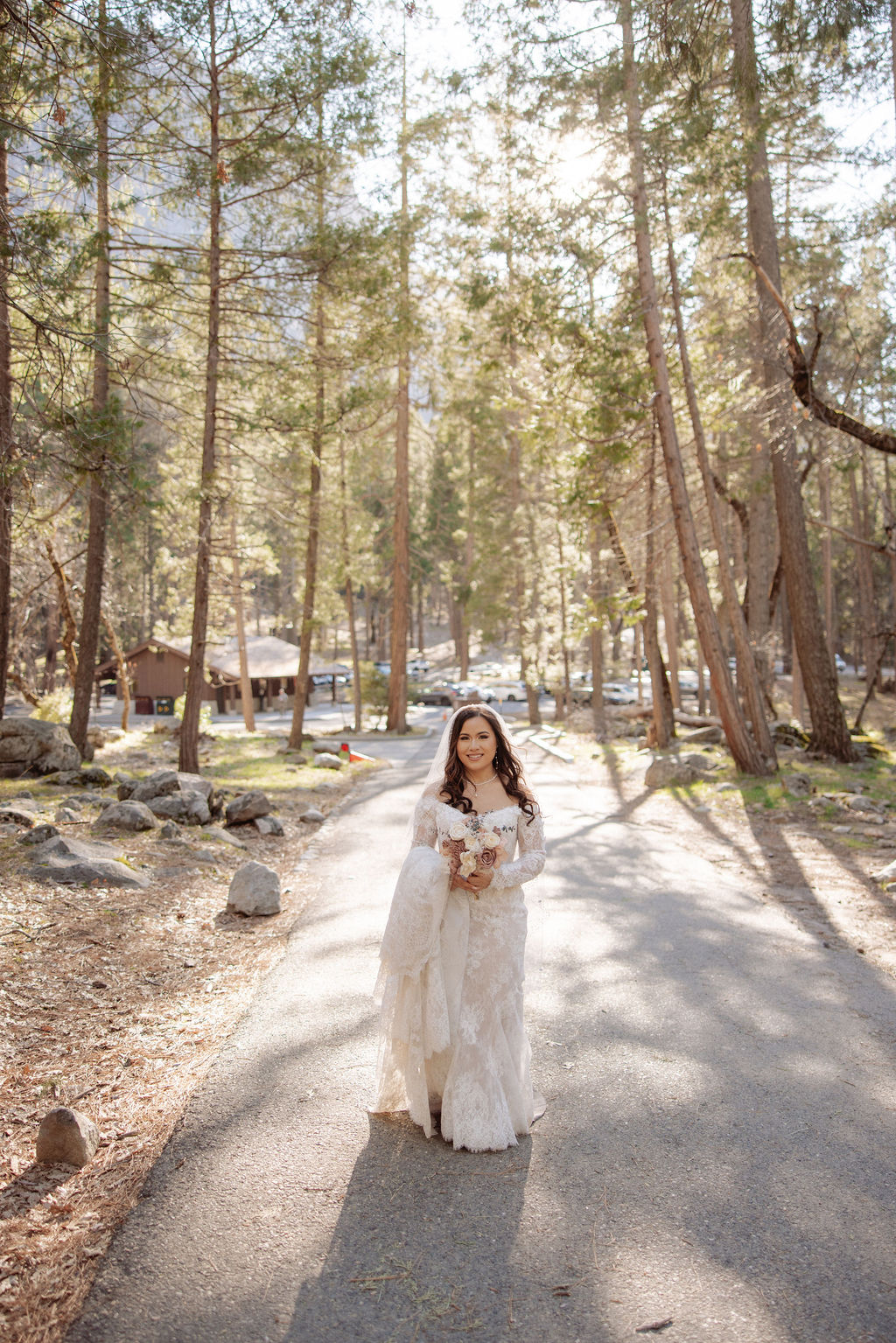 Bride before her intimate Bridalveil Fall wedding