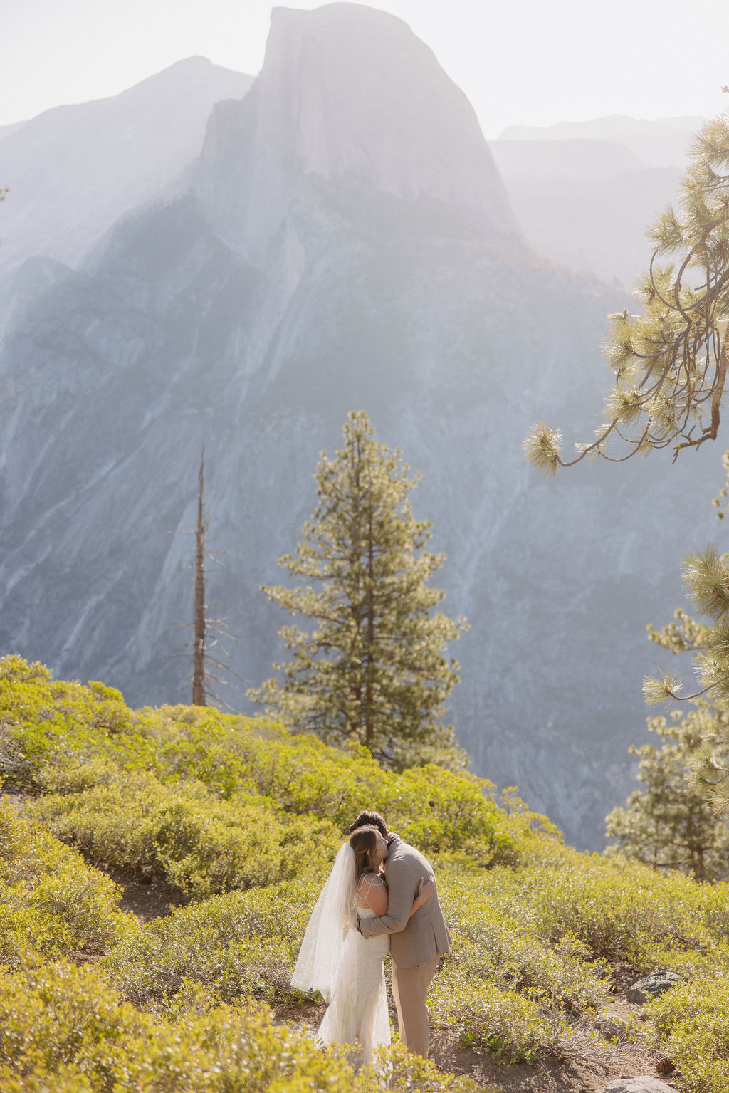 Bride and groom at their elopement after getting their Yosemite elopement marriage license