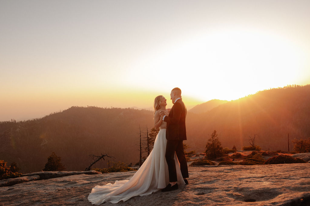 Couple at sunset during their two-day elopement